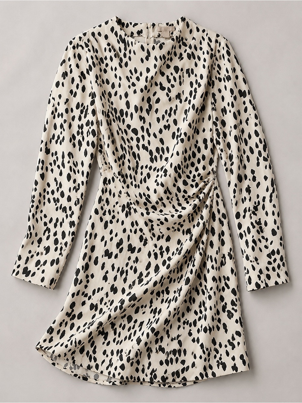 H&M Draped Mini Dress Black Cream Abstract Polka Dot XXL